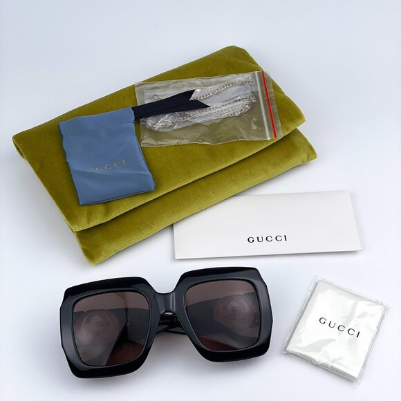 NEW Gucci GG1022S 005 Black Brown Square Chain Women Sunglasses - Picture 13 of 14
